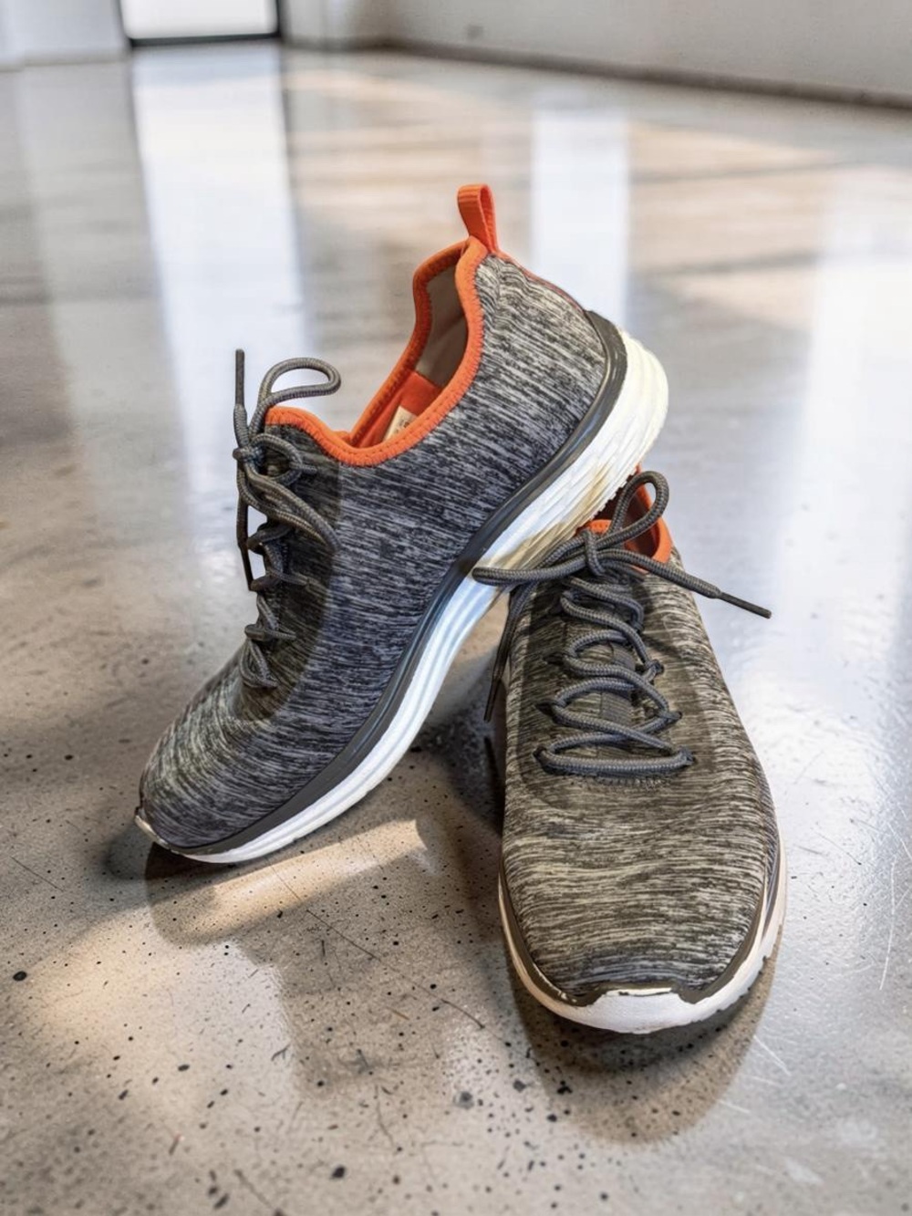 Skechers Women's Gray Knit Athletic Shoes with Orange Trim